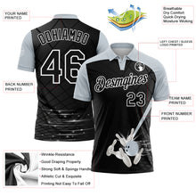 Laden Sie das Bild in den Galerie-Viewer, Custom Black Silver-White Bowling Geometric Grid Performance Polo Shirt