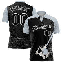 Laden Sie das Bild in den Galerie-Viewer, Custom Black Silver-White Bowling Geometric Grid Performance Polo Shirt