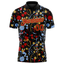 Load image into Gallery viewer, Custom Graffiti Pattern Red Black Light Blue-Old Gold Vibrant Multi-Color Abstract Splatter Performance Polo Shirt