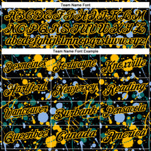 Load image into Gallery viewer, Custom Graffiti Pattern Black Light Blue Gold-Teal Vibrant Multi-Color Abstract Splatter Performance Polo Shirt
