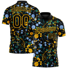 Load image into Gallery viewer, Custom Graffiti Pattern Black Light Blue Gold-Teal Vibrant Multi-Color Abstract Splatter Performance Polo Shirt