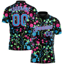 Charger l'image dans la galerie, Custom Graffiti Pattern Sky Blue Black Pink-Pea Green Vibrant Multi-Color Abstract Splatter Performance Polo Shirt
