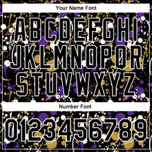 Load image into Gallery viewer, Custom Graffiti Pattern Black Purple Old Gold-White Vibrant Multi-Color Abstract Splatter Performance Polo Shirt