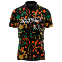 Load image into Gallery viewer, Custom Graffiti Pattern Black Kelly Green Old Gold Orange-White Vibrant Multi-Color Abstract Splatter Performance Polo Shirt