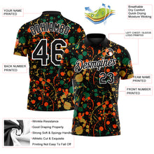 Load image into Gallery viewer, Custom Graffiti Pattern Black Kelly Green Old Gold Orange-White Vibrant Multi-Color Abstract Splatter Performance Polo Shirt