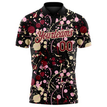 Загрузить изображение в средство просмотра галереи, Custom Graffiti Pattern Crimson Black Cream-Light Pink Vibrant Multi-Color Abstract Splatter Performance Polo Shirt