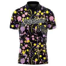 Load image into Gallery viewer, Custom Graffiti Pattern Black Light Pink Light Purple Light Yellow-White Vibrant Multi-Color Abstract Splatter Performance Polo Shirt