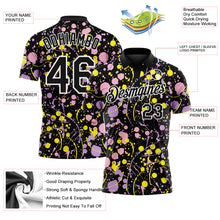 Load image into Gallery viewer, Custom Graffiti Pattern Black Light Pink Light Purple Light Yellow-White Vibrant Multi-Color Abstract Splatter Performance Polo Shirt