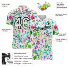 Load image into Gallery viewer, Custom Graffiti Pattern White Pink Aurora Green Lakes Blue-Black Vibrant Multi-Color Abstract Splatter Performance Polo Shirt