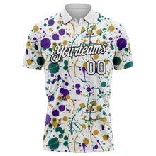 Load image into Gallery viewer, Custom Graffiti Pattern White Purple Teal Old Gold-Black Vibrant Multi-Color Abstract Splatter Performance Polo Shirt