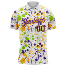 Load image into Gallery viewer, Custom Graffiti Pattern Purple White Neon Green-Gold Vibrant Multi-Color Abstract Splatter Performance Polo Shirt