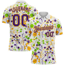 Load image into Gallery viewer, Custom Graffiti Pattern Purple White Neon Green-Gold Vibrant Multi-Color Abstract Splatter Performance Polo Shirt