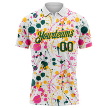 Laden Sie das Bild in den Galerie-Viewer, Custom Graffiti Pattern Midnight Green White Pink-Gold Vibrant Multi-Color Abstract Splatter Performance Polo Shirt