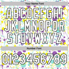 Загрузить изображение в средство просмотра галереи, Custom Graffiti Pattern White Medium Purple Ice Blue Light Yellow-Black Vibrant Multi-Color Abstract Splatter Performance Polo Shirt