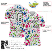 Load image into Gallery viewer, Custom Graffiti Pattern White Blue Hot Pink Aurora Green-Black Vibrant Multi-Color Abstract Splatter Performance Polo Shirt