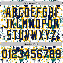 Load image into Gallery viewer, Custom Graffiti Pattern Navy White Teal-Gold Vibrant Multi-Color Abstract Splatter Performance Polo Shirt