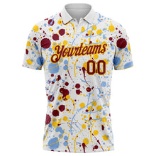 Load image into Gallery viewer, Custom Graffiti Pattern Crimson White Light Blue-Yellow Vibrant Multi-Color Abstract Splatter Performance Polo Shirt
