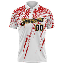 Charger l'image dans la galerie, Custom White Black Red-Old Gold Distressed Scratch Brush Stroke Performance Polo Shirt