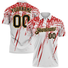 Charger l'image dans la galerie, Custom White Black Red-Old Gold Distressed Scratch Brush Stroke Performance Polo Shirt