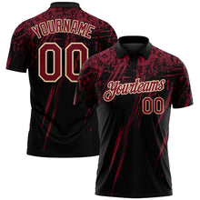 Charger l'image dans la galerie, Custom Black Crimson-Cream Distressed Scratch Brush Stroke Performance Polo Shirt