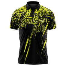 Laden Sie das Bild in den Galerie-Viewer, Custom Black-Neon Yellow Distressed Scratch Brush Stroke Performance Polo Shirt