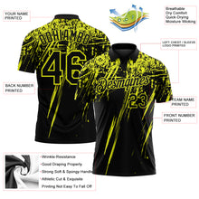 Laden Sie das Bild in den Galerie-Viewer, Custom Black-Neon Yellow Distressed Scratch Brush Stroke Performance Polo Shirt