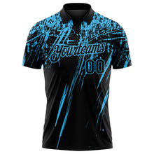 Charger l'image dans la galerie, Custom Black-Sky Blue Distressed Scratch Brush Stroke Performance Polo Shirt