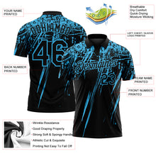 Charger l'image dans la galerie, Custom Black-Sky Blue Distressed Scratch Brush Stroke Performance Polo Shirt