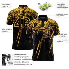 Laden Sie das Bild in den Galerie-Viewer, Custom Black-Gold Distressed Scratch Brush Stroke Performance Polo Shirt