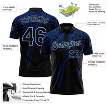 Charger l'image dans la galerie, Custom Black Royal-Light Blue Distressed Scratch Brush Stroke Performance Polo Shirt