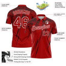 Laden Sie das Bild in den Galerie-Viewer, Custom Red Black-White Distressed Scratch Brush Stroke Performance Polo Shirt