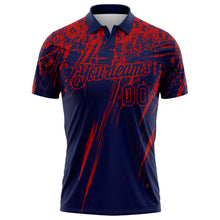 Laden Sie das Bild in den Galerie-Viewer, Custom Navy-Red Distressed Scratch Brush Stroke Performance Polo Shirt