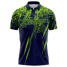 Загрузить изображение в средство просмотра галереи, Custom Navy-Neon Green Distressed Scratch Brush Stroke Performance Polo Shirt