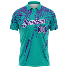 Charger l'image dans la galerie, Custom Aqua Purple-White Distressed Scratch Brush Stroke Performance Polo Shirt