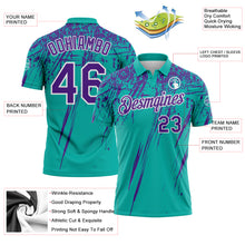Charger l'image dans la galerie, Custom Aqua Purple-White Distressed Scratch Brush Stroke Performance Polo Shirt
