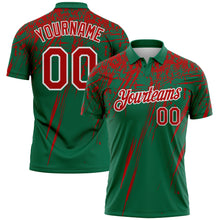 Laden Sie das Bild in den Galerie-Viewer, Custom Kelly Green Red-White Distressed Scratch Brush Stroke Performance Polo Shirt