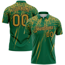 Laden Sie das Bild in den Galerie-Viewer, Custom Kelly Green Old Gold-Black Distressed Scratch Brush Stroke Performance Polo Shirt