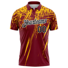 Load image into Gallery viewer, Custom Crimson Black Yellow-White Distressed Scratch Brush Stroke Performance Polo Shirt