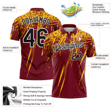 Load image into Gallery viewer, Custom Crimson Black Yellow-White Distressed Scratch Brush Stroke Performance Polo Shirt