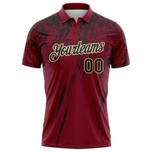 Загрузить изображение в средство просмотра галереи, Custom Crimson Black-Cream Distressed Scratch Brush Stroke Performance Polo Shirt
