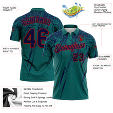 Charger l'image dans la galerie, Custom Teal Navy-Red Distressed Scratch Brush Stroke Performance Polo Shirt