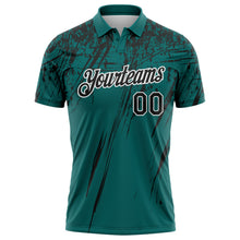 Load image into Gallery viewer, Custom Teal Black-White Distressed Scratch Brush Stroke Performance Polo Shirt