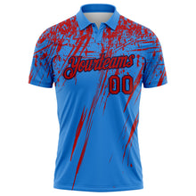 Charger l'image dans la galerie, Custom Powder Blue Red-Navy Distressed Scratch Brush Stroke Performance Polo Shirt