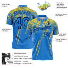 Загрузить изображение в средство просмотра галереи, Custom Powder Blue Yellow-Navy Distressed Scratch Brush Stroke Performance Polo Shirt