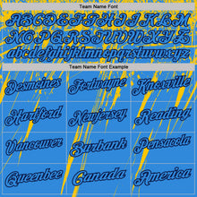 Загрузить изображение в средство просмотра галереи, Custom Powder Blue Yellow-Navy Distressed Scratch Brush Stroke Performance Polo Shirt