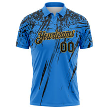 Charger l'image dans la galerie, Custom Powder Blue Black-Old Gold Distressed Scratch Brush Stroke Performance Polo Shirt