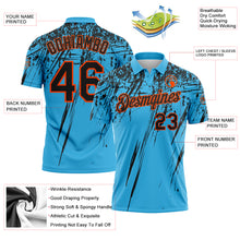 Load image into Gallery viewer, Custom Sky Blue Black-Orange Distressed Scratch Brush Stroke Performance Polo Shirt