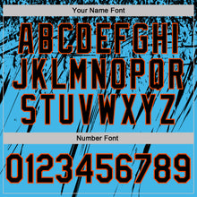 Load image into Gallery viewer, Custom Sky Blue Black-Orange Distressed Scratch Brush Stroke Performance Polo Shirt