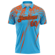 Load image into Gallery viewer, Custom Sky Blue Orange-Black Distressed Scratch Brush Stroke Performance Polo Shirt