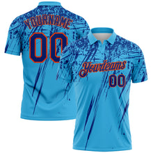 Load image into Gallery viewer, Custom Sky Blue Royal-Orange Distressed Scratch Brush Stroke Performance Polo Shirt